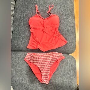NEW CUPSHE Reversible High-Waisted Tankini Set - Orange Geometric - Size M